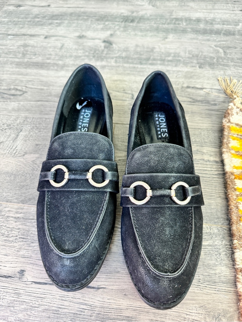 Jones New York Black Suede Loafers with Silver Bit